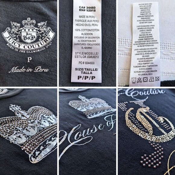 Vtg Y2K JUICY COUTURE 3pc Black Mixed Metal Velour Matching Tracksuit Set Sz S/L - Picture 10 of 11